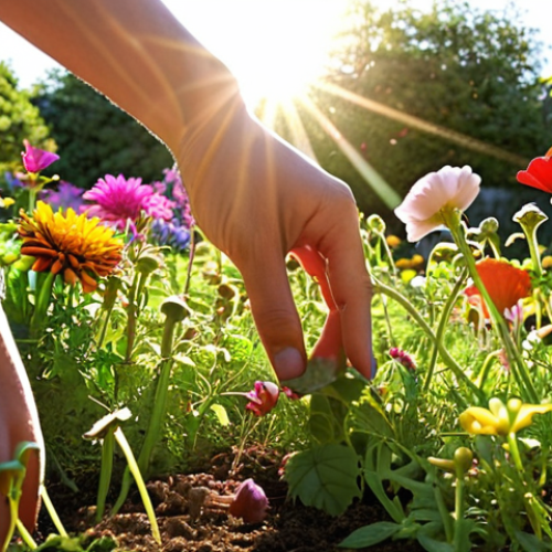 Home 11 **
A vibrant garden scene. In the foreground, hands are pulling out weeds (representing regrets/resentments). In the background, colorful flowers are blooming (representing healing and growth). Sunlight filters through, creating a hopeful atmosphere.
**