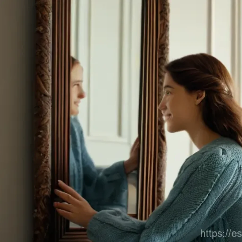 과거 자아 화해를 위한 목표 설정 방법 - **Prompt:** "A beautifully rendered, evocative image of a woman in her early 30s standing in a softl...