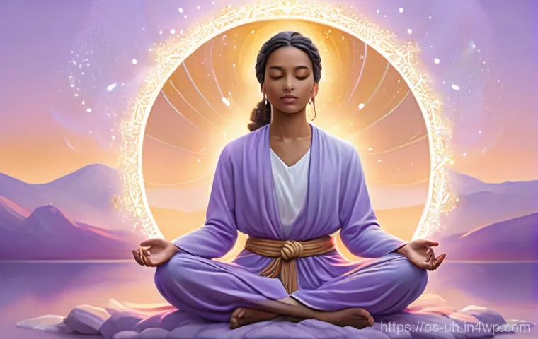 과거 자아 화해를 위한 목표 설정 방법 - **Prompt:** "A beautifully rendered, evocative image of a woman in her early 30s standing in a softl...