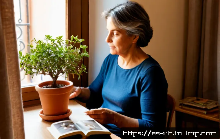 Home 17 과거 자아 화해를 위한 자기계발서 추천 - Photorealistic warm lifestyle scene in a quiet Spanish apartment, a thoughtful middle-aged woman sea...